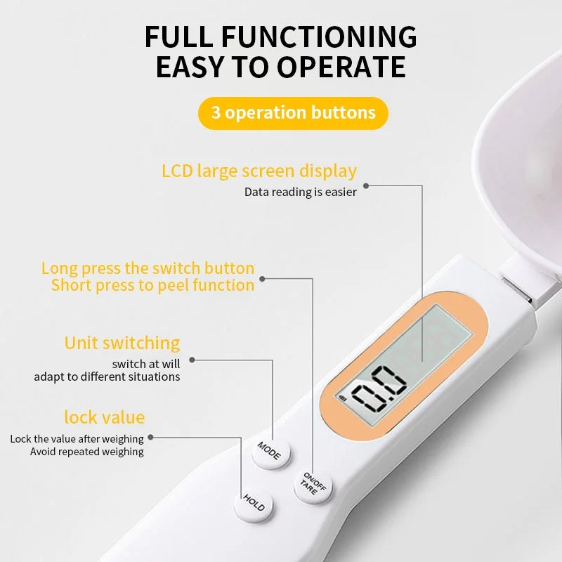 Balança Digital de Cozinha 500g/0.1g com Tela LCD - Colher Medidora para Alimentos, Farinha, Leite e Café